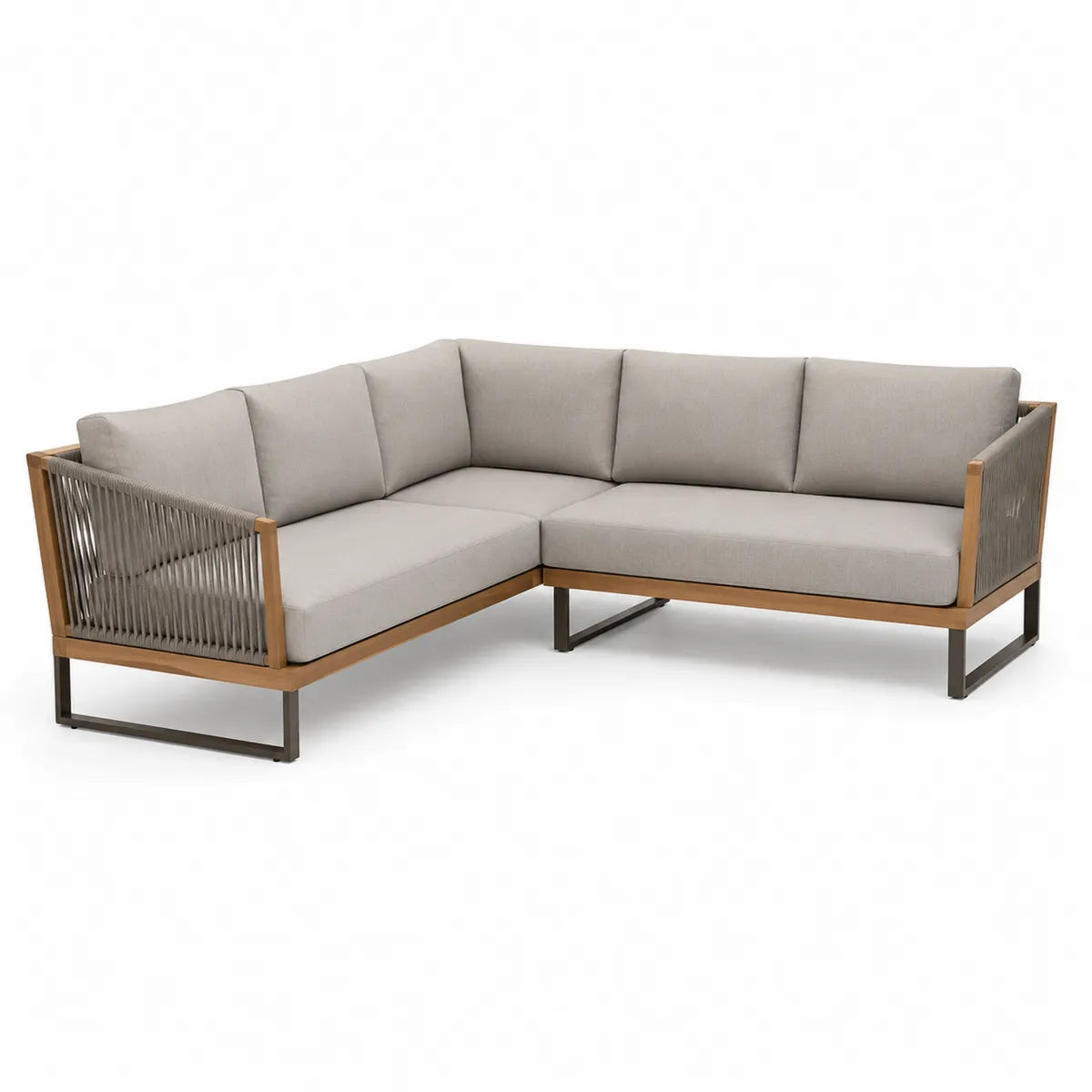 Sofa narożna ogrodowa z poduszkami z aluminium i drewna tekowego
