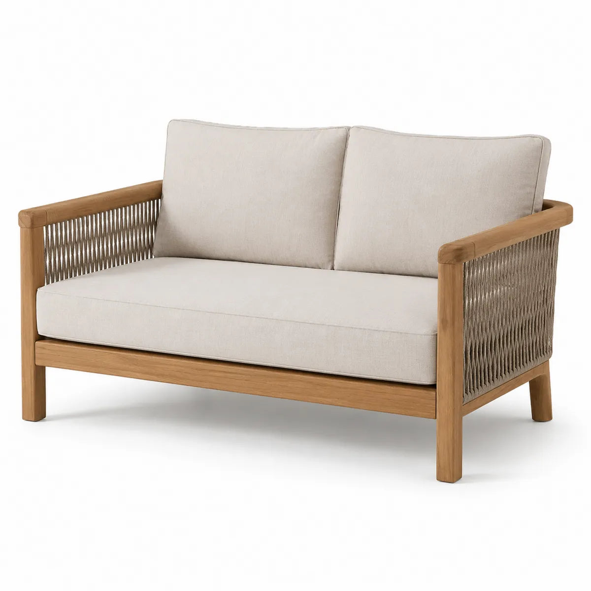 Sofa dwuosobowa z drewna tekowego i poliestru