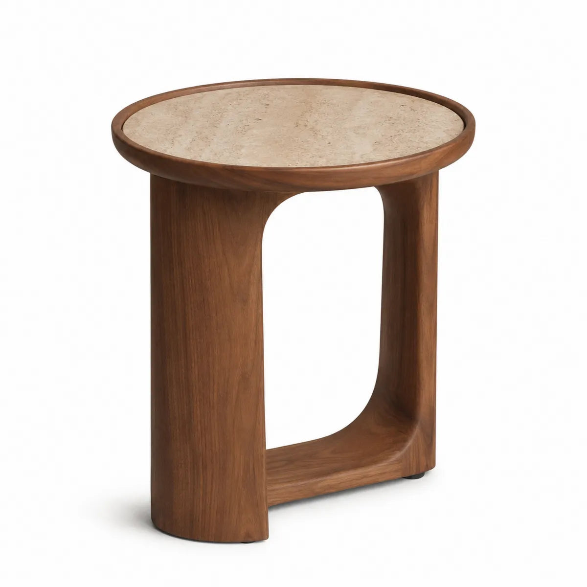 Stolik kawowy z drewna akacjowego i marmuru trawertynowego, 45 cm