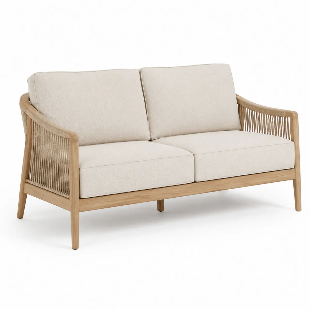 Dwuosobowa sofa ogrodowa drewno teak i poliestrowa kremowa