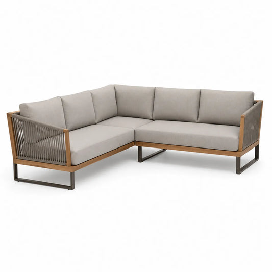 Sofa narożna ogrodowa z poduszkami z aluminium i drewna tekowego