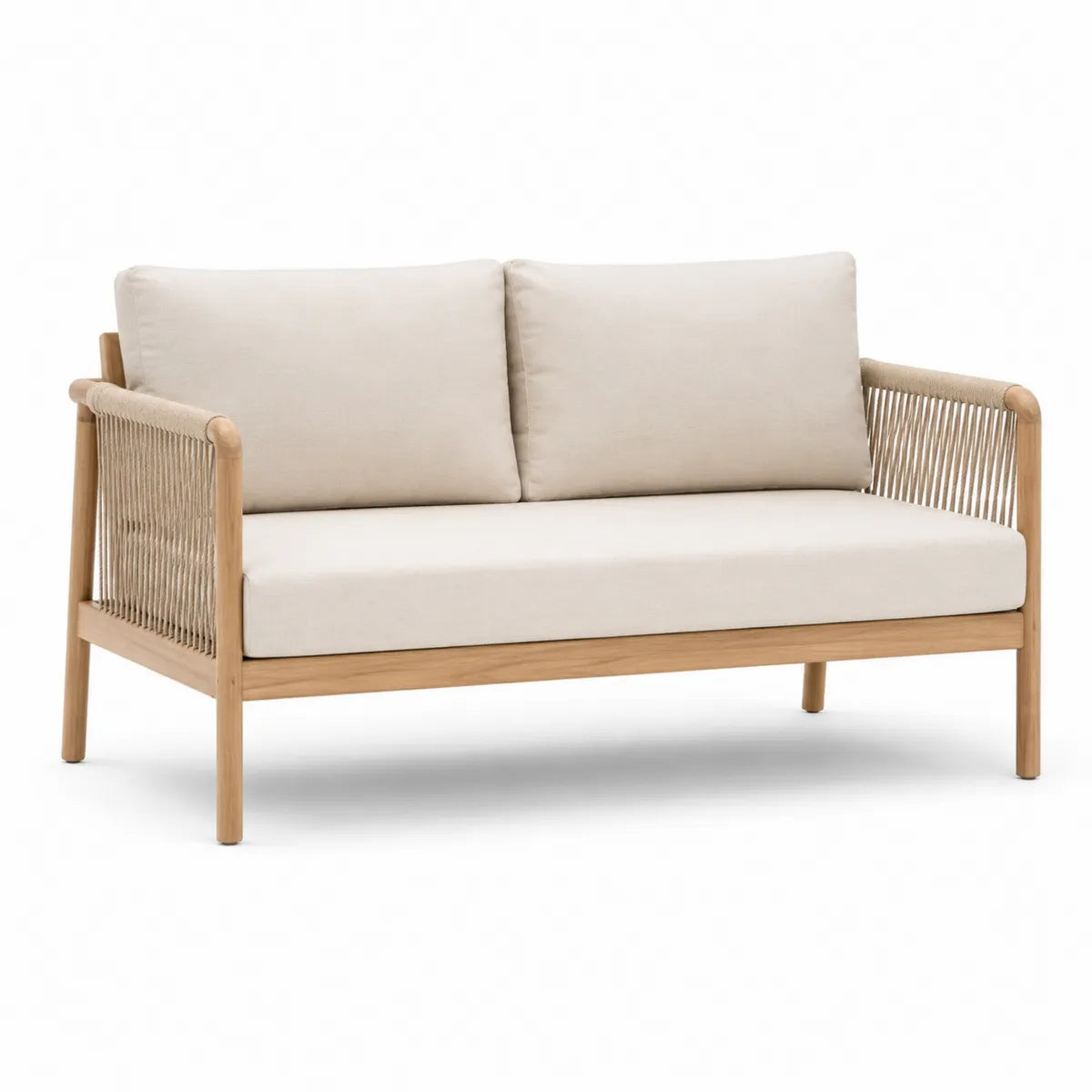 Dwuosobowa sofa ogrodowa z drewna i sznurka, poliester 120 cm