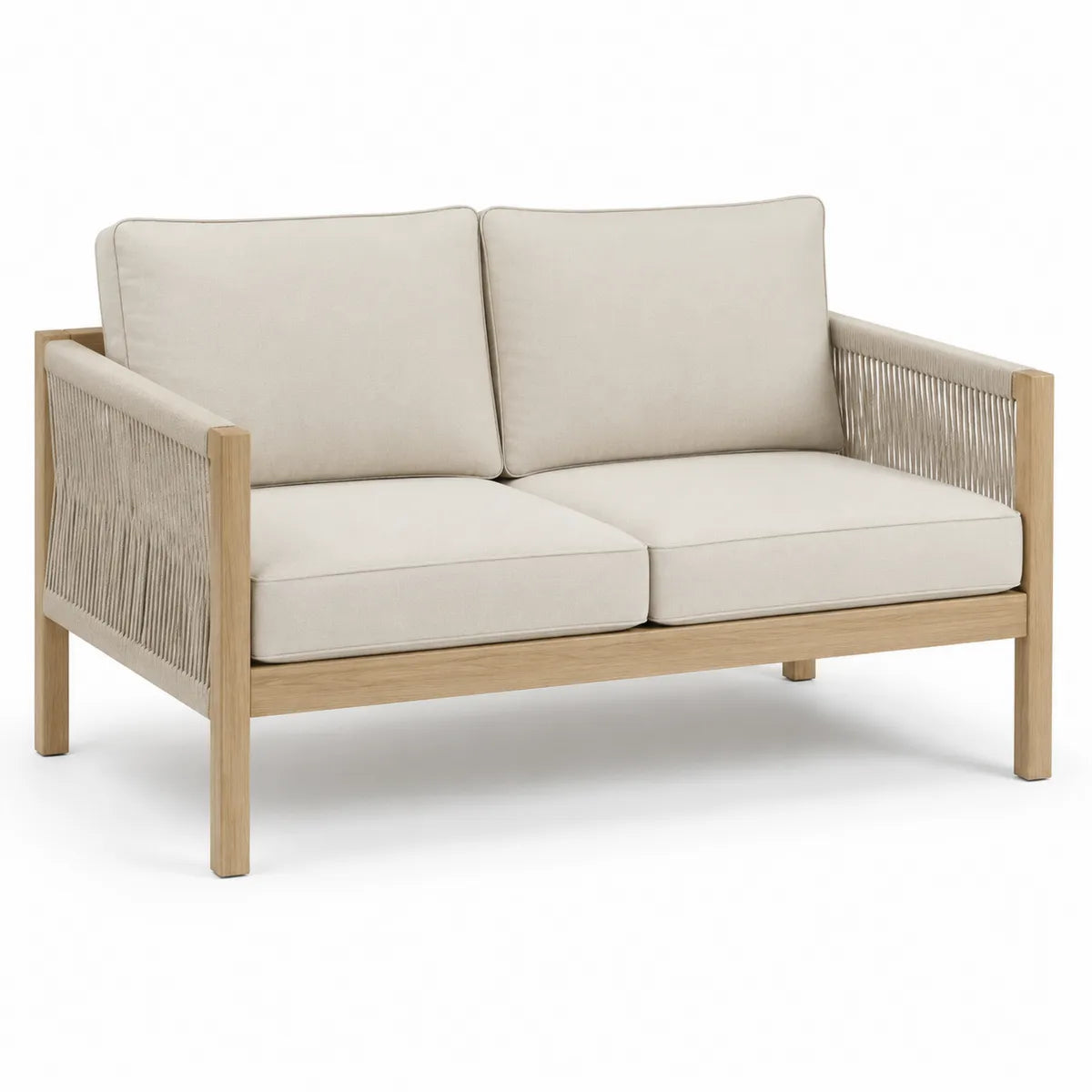 Sofa ogrodowa 2-osobowa beżowa drewno tekowe i poliester