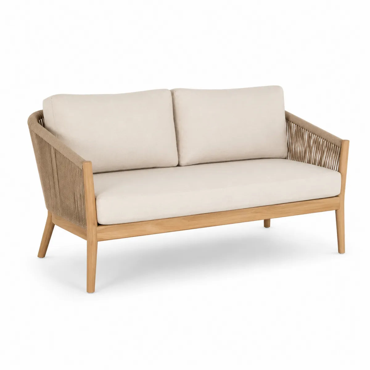 Dwuosobowa sofa drewniana i tkanina beżowa 152 cm