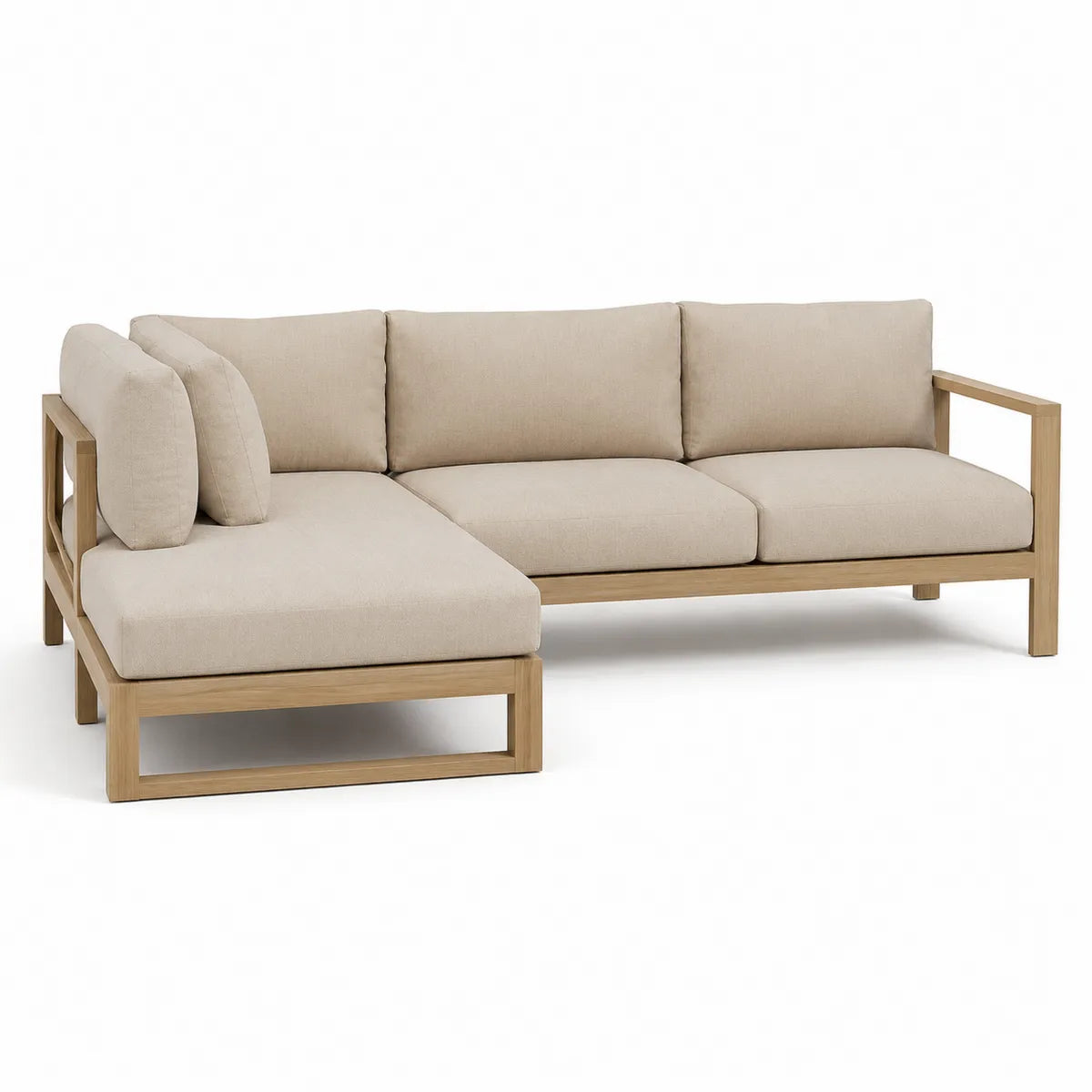 Sofa narożna z drewna tekowego i tkaniny poliestrowej, długość 220 cm