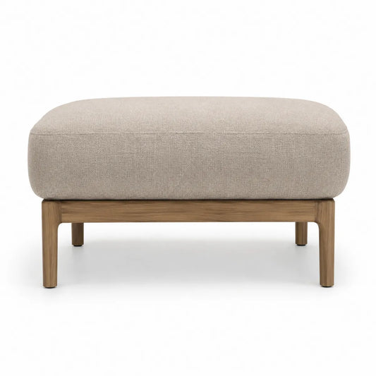 Podnóżek tkanina lniana drewno teak 60cm x 60cm x 40cm
