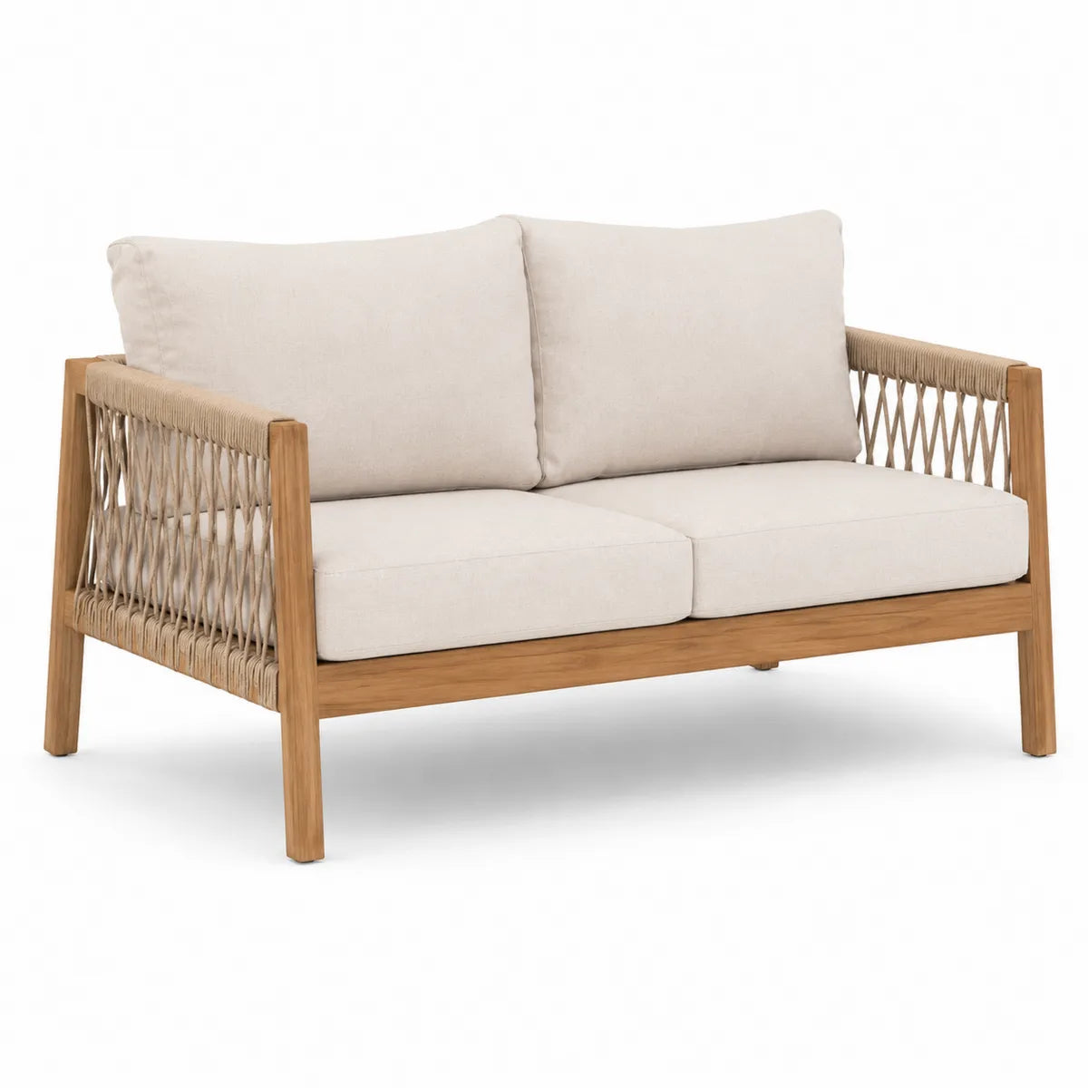Dwuosobowa sofa ogrodowa z drewna tekowego i plecionki z rattanu