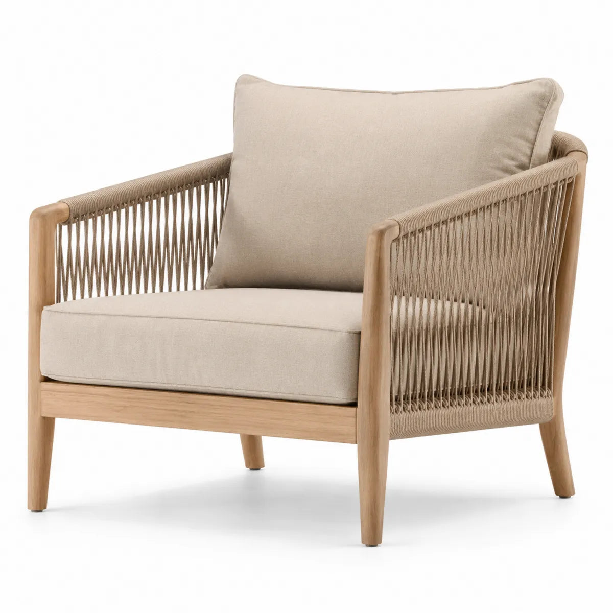 Fotel drewniany z liny poliestrowej beżowy 80cm x 75cm x 70cm