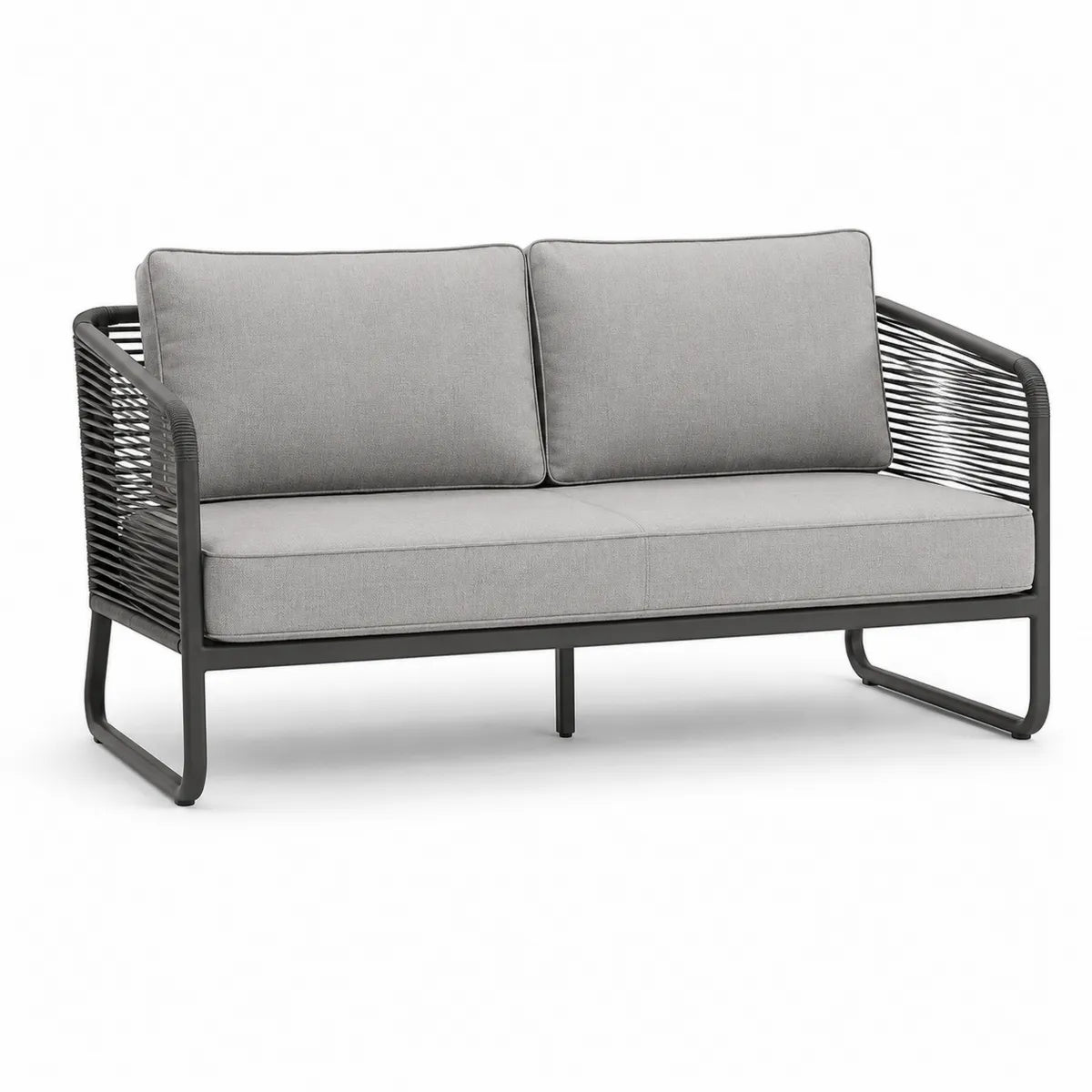 Metalowa sofa ogrodowa dwumiejscowa z poduszkami