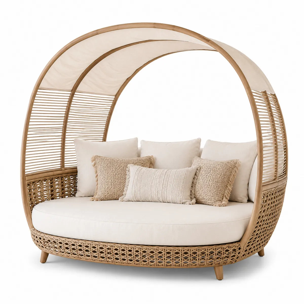 Sofa rattanowa z baldachimem 200x150 cm beżowy