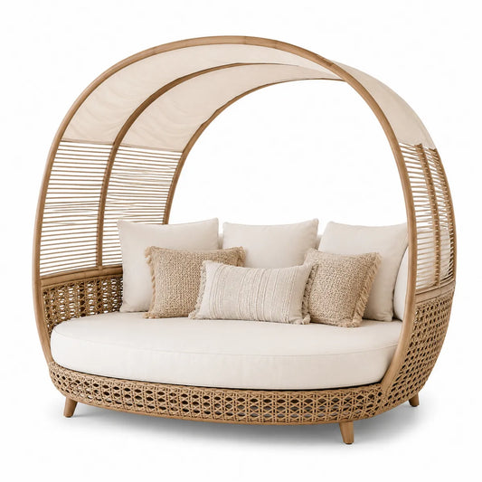 Sofa rattanowa z baldachimem 200x150 cm beżowy