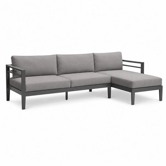 Narożna sofa aluminiowa z poliestrową tapicerką szara 280x140x75 cm