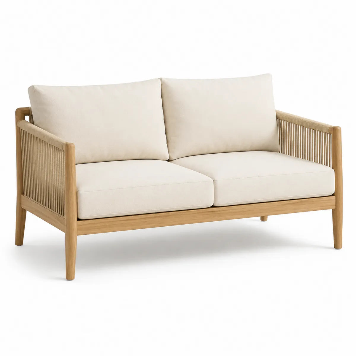 Dwuosobowa sofa ogrodowa z drewna i tkaniny beżowa
