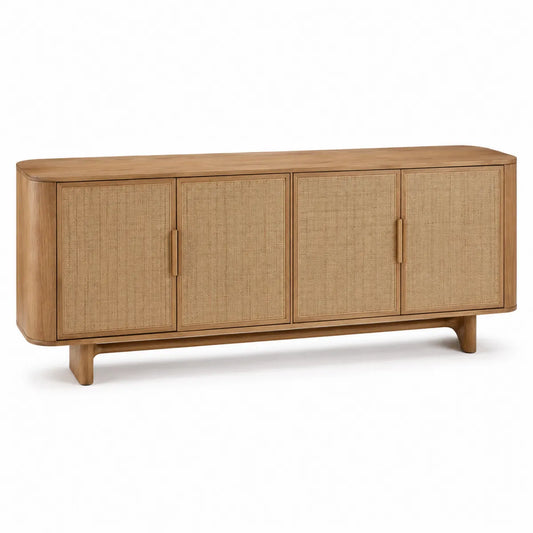 Szafka RTV z drewnianą ramą i rattanowymi drzwiami 180x45x60 cm