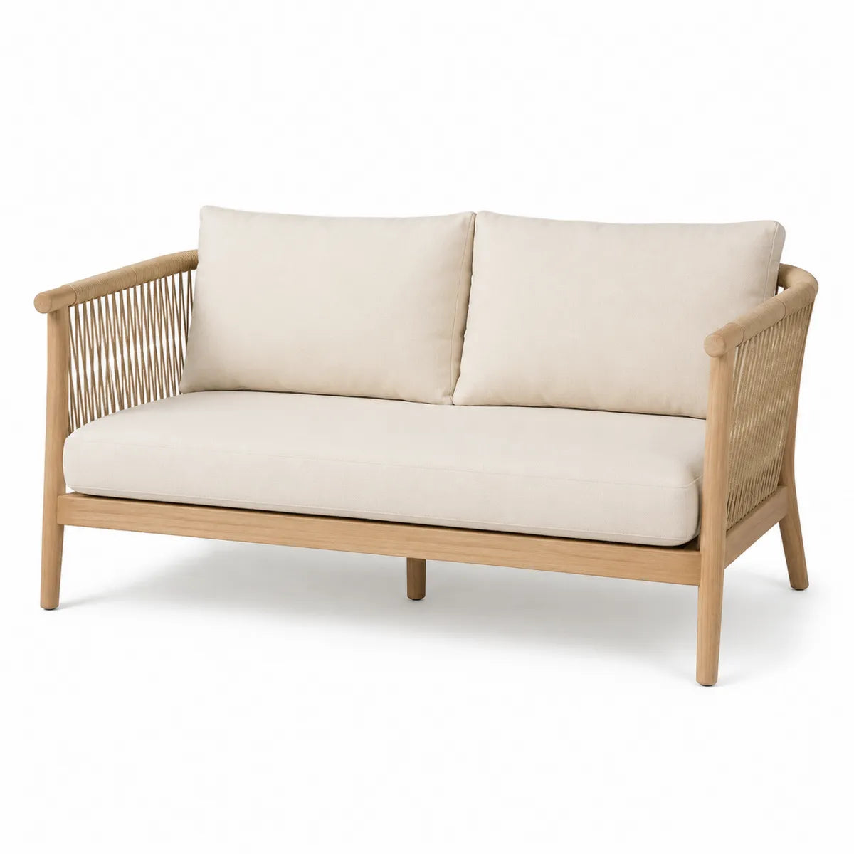 Sofa drewniana z poduszkami kremowa 2-osobowa 180x80x75 cm