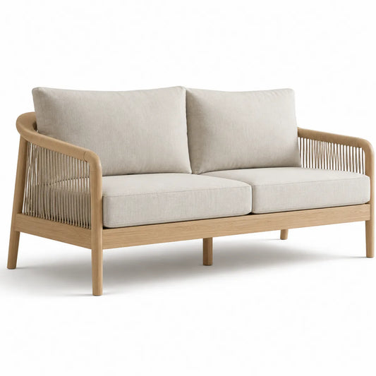 Sofa ogrodowa z drewna dębowego i poliestrowym obiciem 180x80x75 cm