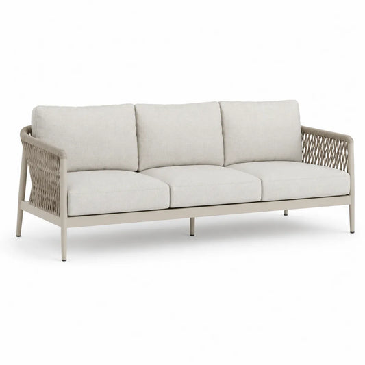 Beżowa sofa ogrodowa 3-osobowa z aluminium i poliestru 210 cm