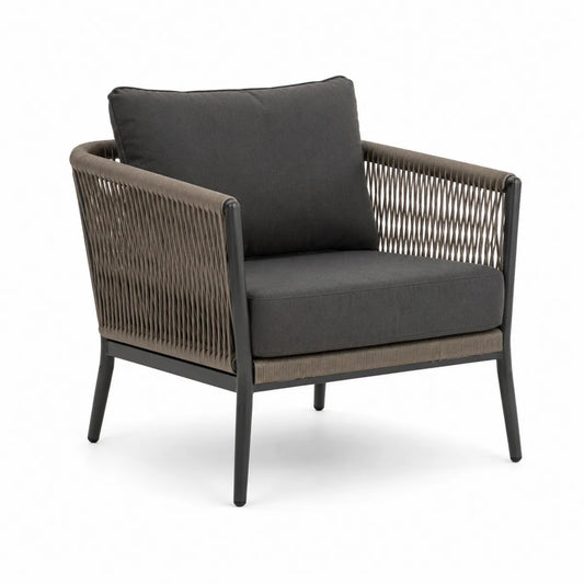 Fotel ogrodowy pleciony szary aluminium poliester 75x85x90 cm